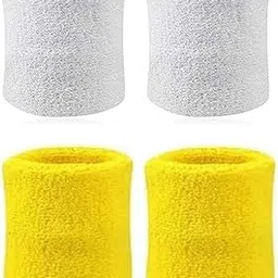 NATANI Traders Athletic Wrist Sweatbands, White and Yellow Cotton Terry Cloth, Sports Wristband for Exercise, Gym, Tennis, 2 Pair-picture-19