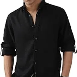 Men's Linen Blend Full Sleeve Relaxed Fit Mandarin Collar Casual Solid Shirt-image-24