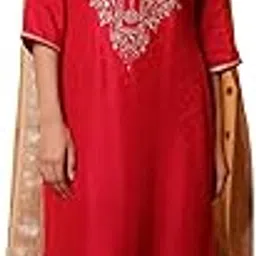 aurelia Red Zari Embroidered Kurta, Palazzo and Dupatta Set-picture-14
