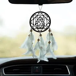 ILU® Car Hanging Dream Catcher Fancy Lord Ganesha Car Hanging Car Rear View Mirror Decor Ornament Ganeshji Car Hanging ~ Handmade Wall Hangings, Garden, Car, Outdoor, Bedroom, White Feathers-picture-12