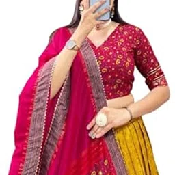 Women's Trending Designer Tussar Silk With Foiil Print and bandhani Print Lehenga Choli-picture-13