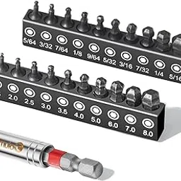Ball End Allen Wrench Bit Set - 20PCS Metric & SAE Allen Key Drill Bit Set with Magnetic Bit Holder, Premium S2 Steel 1” Hex Bit-picture-18
