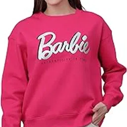 Official Barbie Graphic Printed Pink Relaxed Fit Sweatshirt for Women-image-18
