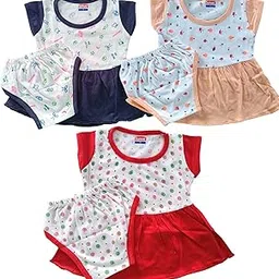 sunuo Baby Girl Cotton A-Line Frock with Pant Combo (Pack of 3)-picture-30