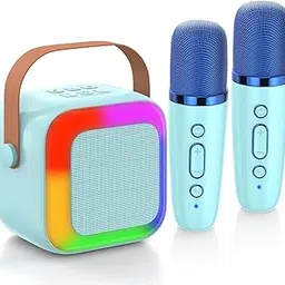 Karaoke Machine for Kids Adults,Mini Portable Bluetooth Speaker with 2 Wireless Microphones and Colored Lights, Birthday Gifts for Girls Boys 3, 4, 5, 6, 7, 8, 9, 10 +Year Old Teens (Blue)-picture-29