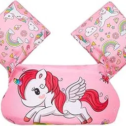 Koochie-Koo Cute Unicorn Printed Cool Beach/Pool Party Float Arm Bands Swimming Training Vest Life Jacket for Baby Girls from 2 to 6 Years 22 to 55 lbs (Pack of 1, Pink)-image-4