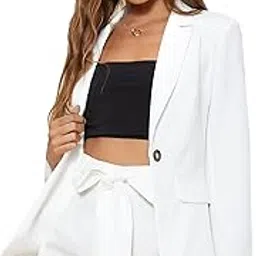 quecy Women's Long Sleeve Blazer Open Front Cardigan Jacket Work Office Blazer |White |M-picture-28