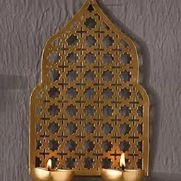 Decorative Wall-Mounted Tea Light Holder, Geometric Lattice Design, Gold Metal Finish-picture-29
