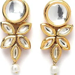 karatcart Gold Plated Floral Polki Kundan and Pearl Drop Earring for Women-picture-32