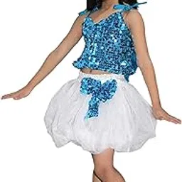 Kaku Fancy Dresses Western Dance Dress Skirt Top Costume Set -Gold-Silver, 3-4 Years, For Girls-picture-31