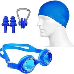 Zonoxo (Multi Color) Swimming Combo| Swimming Kit |1 Silicone Cap with Ear Plugs & Nose Clip and Goggles Men, Women, Girls, Boys, Kids-picture-47