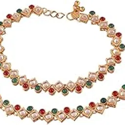 i jewels Gold Plated Traditional Kundan Anklets For Women (A023MG)-picture-24