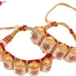 sanjog Women's Brass Metal Rajasthani Look Golden Pochi Armlet Bangle Kada in Cream Hues, Kundan Work-picture-41