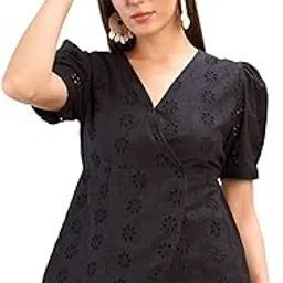 sassafras Black Schiffli Wrap Peplum Top-picture-17