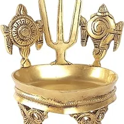 Two Moustaches Shankh Chakra Namah Design Brass Diya Over Carved Legs , Deepam Oil for Pooja , Shankha Gada Padma , Padmanabha Swami , Standard , Pack of 1-picture-18