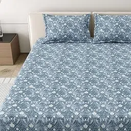 Mafatlal King Size Bedsheet Set, 100% Cotton Percale, 186 TC, 108 x 108 Inches, Elegant Jacquard Weave Print, Soft & Durable Fabric, Includes 2 Pillow Covers, Season Use-picture-14