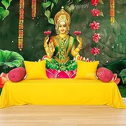 Divyakosh Laxmi Ji Lotus Backdrop Cloth for Decoration, Size 8x5 FT – Traditional Printed Fabric for Diwali, Wedding, Mandir & Festival Decor – Style Background for Home-picture-26