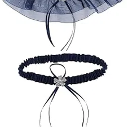 myaddiction 2xElastic Bow Wedding Bridal Lace Leg Garter for Brides Bridesmaid Dark Blue-picture-25