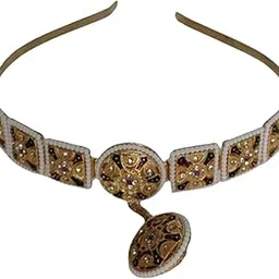 gratihive Square & Round Kundan Matha Patti for Women Hairband with Maang Tikka with Meenakari Work | Gold Plated Bridal Headband | Matha Patti with Maang Tikka | Traditional Hair Accessories for Women-picture-45