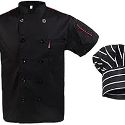 merishopp Black Chef Jacket Hotel Kitchen Apparel Coat Waiter Uniforms M Chef Hat Cap-picture-30