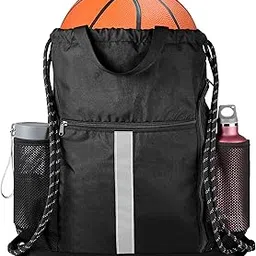 elecdon Drawstring Backpack Sports Gym Sackpack with Mesh Pockets Water Resistant String Bag for Women Men, Sport Draw String Back Bag with Shoes Compartment(Black)-picture-32