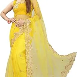 barkiya creation Women's Fashion Net Fabric Saree With Unstitch Blouse Piece-picture-18