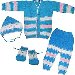 Baby Sweater for Baby Boys & Baby Girls Woollen Full Sleeves, V Neck Sweater Top, Bottom, Cap & Booties Set-image-30