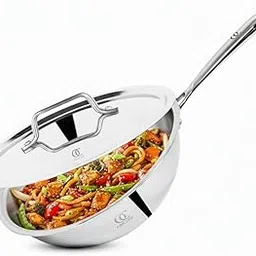 Omichef Triply Stainless Steel Wok with Lid | 24 cm (3.1 L, 1.60 kg) | Induction Friendly | ISI Certified, 100% Pure & Toxin-Free, No Chemical Coating-picture-56