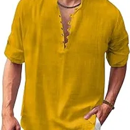 finivo fashion Men's Straight Fit Cotton Blend Kurta with Foldable Sleeves & Formal Collar – Solid Color, Pack of One-picture-37