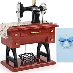 PENG Sewing-Machine-Music-Box-Vintage-Hand-Cranked-Mechanism Mini Musical Retro Classical Table Desk Decoration-picture-19