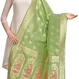 Woven Banarasi Silk Dupatta with Thread Work and Zari Motifs - Elegant Chunni for Women and Girls - Size: 1M x 2.5M in Multi Color-picture-20