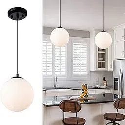 SVDK Single 6 inch White Globe Glass Hanging Lamp Chandelier Light for Dining Room, Bedroom, Living Room Decor (Without Bulb)-picture-17