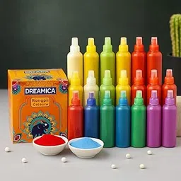 Dreamica Rangoli Colour Powder Tube Kit – 20 Bottles with 10 Vibrant Colors (2 Sets of 10) for Diwali, Navratri & Mandir Décor | Non-Toxic Easy Squeeze Tubes-picture-10