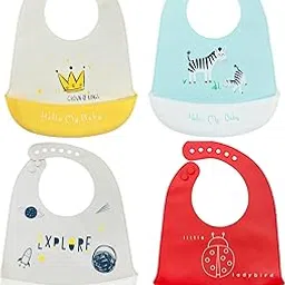 MOWBILLI Silicone Baby Bib for Feeding & Weaning Babies & Toddlers, Waterproof, Washable & Reusable, Comfortable Soft, Durable, Easy Wipe, Adjustable Neckline Buttons - Multicolor-picture-26