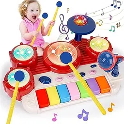 Gigmart 2 in 1 Musical Toys for Toddlers 1-3 Piano Keyboard & Drum Music Instruments Learning Toddler Toys-picture-29