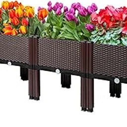 Garden Fence Raised Garden Bed Elevated Planter Box with Legs and Drainage Holes Vegetable Grow Box for Plants Herbs and Flower Indoor & Outdoor (Brown, 4 pcs)-picture-11