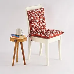 SKANDA FAB Printed Premium Chair Pad Cushion|Soft & Comfortable Sitting 100% Cotton Twill | Durable & Stylish Floral Terracotta Brown 40 X 40 X 8 cm (Pack of 2)-image-29