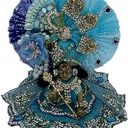 Dreemoh Gt Kanha Blue Poshak | 3 No. Model | Size - 6 Inch Designer Poshak with Neckless, ANG Rakha and Beautiful Pagri | Heavy Zardozi Silk Net Dress for Krishna Ji | Thakur Ji-image-31