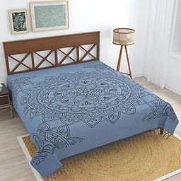 100% Cotton Printed Double Bedsheet with Fringes – Soft, Durable & Trendy Design-220x200 cm (Blue, 220X200 CM)-picture-13