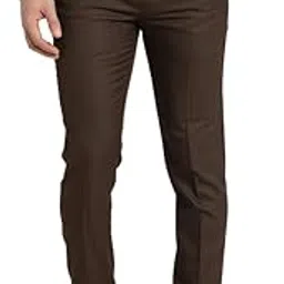 turtle Men Poly-Viscose Brown self Design Ultra Slim Fit Formal Trouser-picture-14