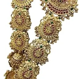 KGR Splash Gold Plated Matt Finish Multicolor Stones Agal Vilaku Design Long Jada Billai For Hair image 1