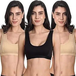 aimly Women's Cotton Non-Padded Non-Wired Ful Coverage Sports Bra Set Combo Pack of 3 | Gym Bras for Women Sport & Workout | Cotton Bra-picture-27