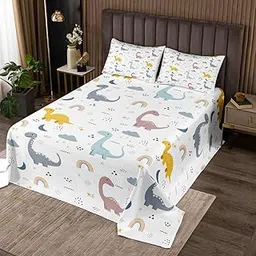 Erosebridal Dinosaurs Bedspread Set King Girls Boys Bedroom Decor,Stars Moon Clouds Rainbow Kids Quilt Set,Khaki Yellow Dino Kawaii Cartoon Dinosaur Coverlet Set,Jungle Animal Wildlife Bed Set-picture-12