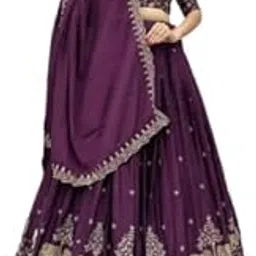 Women's Tussar Silk Lehenga Choli Set, Floral Print with Foil Design(TREE)-picture-20