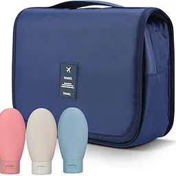 Storescent Girls' Hanging Carry-On Case Cosmetic Bag for Vacation, Trips, and Gym (Dark Blue) with Set of 3 Refillable Food Grade Travel Bottles-picture-19