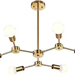 Prop It Up Mid Century Modern Sputnic Style Suspended Ceiling Mounting Pendant Hanging Lighting Chandelier Fixture Lamp Matt Gold/Black Finish (2 x 3)-image-8