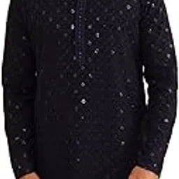 sojanya Men's Cotton Regular Fit Casual (Since 1958 Contrast Embroidered Sequinned Long Kurta-picture-52
