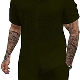 raizax Men's Regular Fit Co-ord Set of T-Shirt & Shorts for Night Dress,Sleepwear, Loungewear, Travelling & Vacation Outfit (Olive Green_M)-picture-11