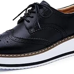 dadawen Women's Platform Lace-Up Wingtips Square Toe Oxfords Shoe Black Leather US Size 7/Asia Size 39/24.5cm-picture-33