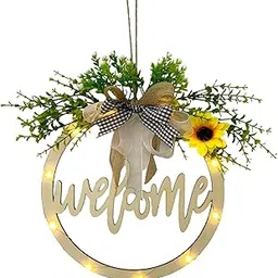Kartfury Welcome Sign for Front Door with LED Light, 12 inch Sunflower Welcome Wreath Sign for Farmhouse Front Porch Decor Welcome Sign for Door (WELCOME SIGN)-picture-23